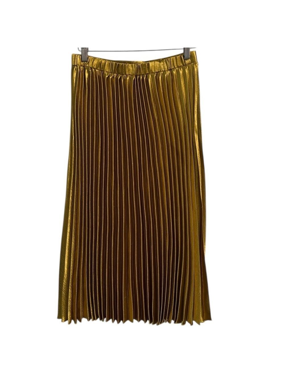 Lulus Pretty Pleats Gold Metallic Pleated Midi Skirt Size Small - Picture 4 of 13